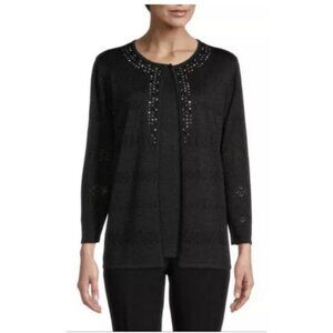 Alfred Dunner Black Embellished "Classics" 3/4 Sleeve Layered Top New Women's 1X